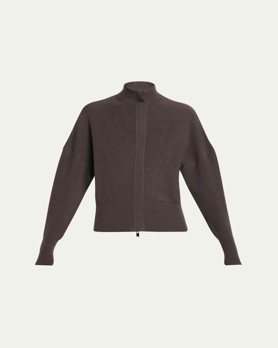 Zip English Ribbed Merino Wool Cashmere Cardigan